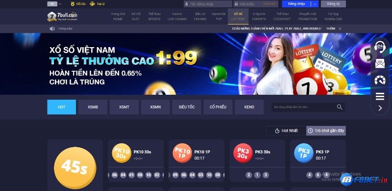 Tỷ lệ ăn cược xổ số, số đề tại 7Ball cao hơn đáng kể so với đối thủ khác